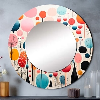 Designart "Pink Mid Century Playful Patterns I" Mid-century Round Mirror 36 Inch - Abstract Pink ...